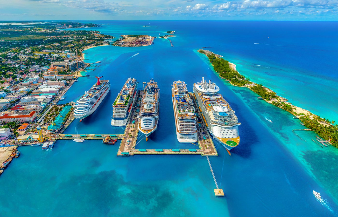 A cruise ship on calm blue water
